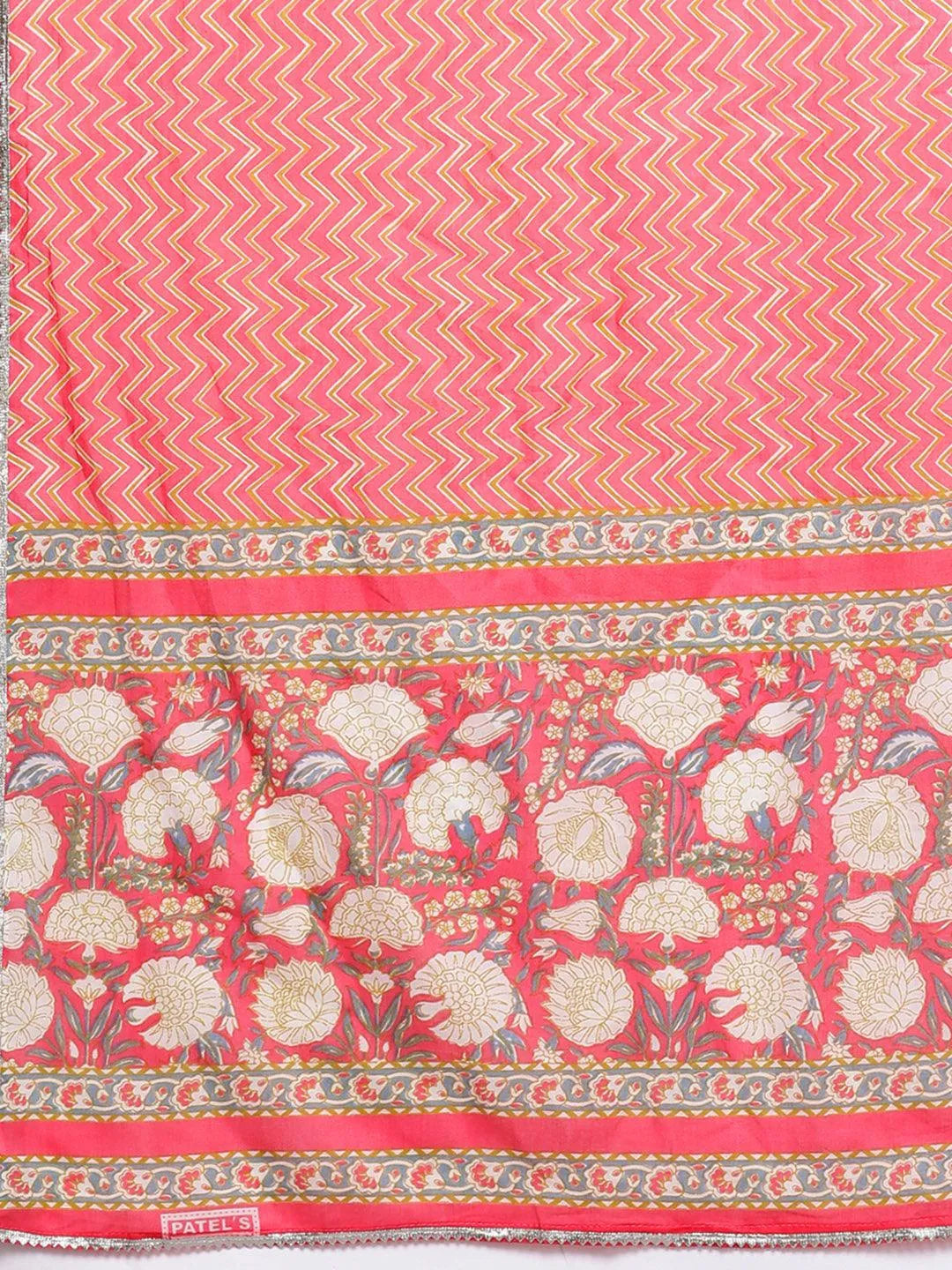 Coral Printed Cotton A-Line Kurti With Sharara & Dupatta - Libas 