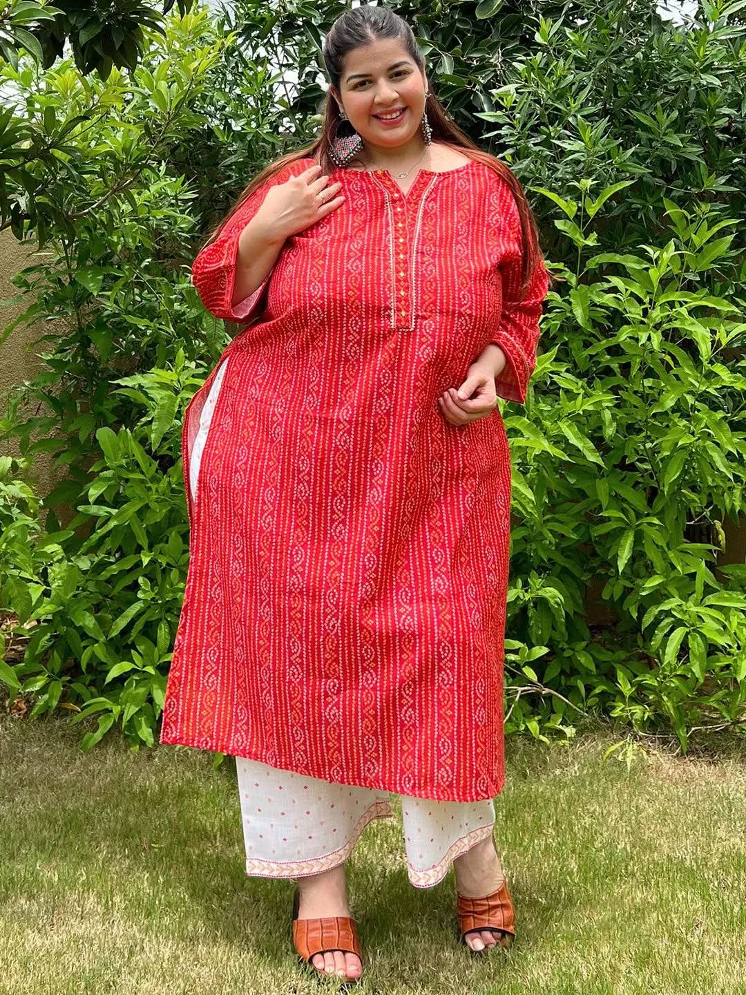 Coral Printed Cotton Blend Straight Kurta With Trousers - Libas