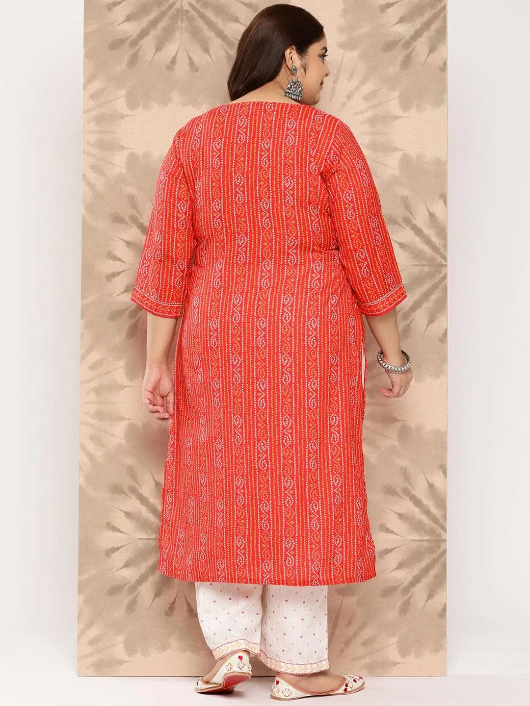 Coral Printed Cotton Blend Straight Kurta With Trousers - Libas 