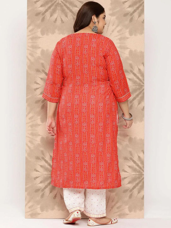 Coral Printed Cotton Blend Straight Kurta With Trousers - Libas