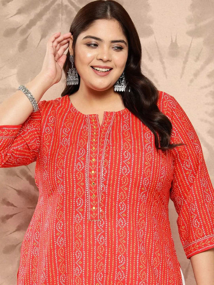 Coral Printed Cotton Blend Straight Kurta With Trousers - Libas