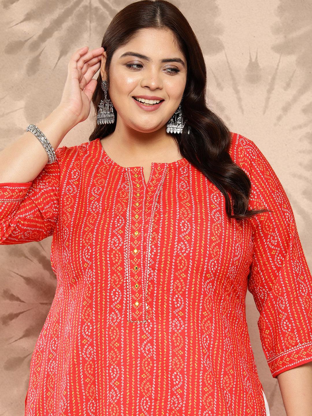 Coral Printed Cotton Blend Straight Kurta With Trousers - Libas