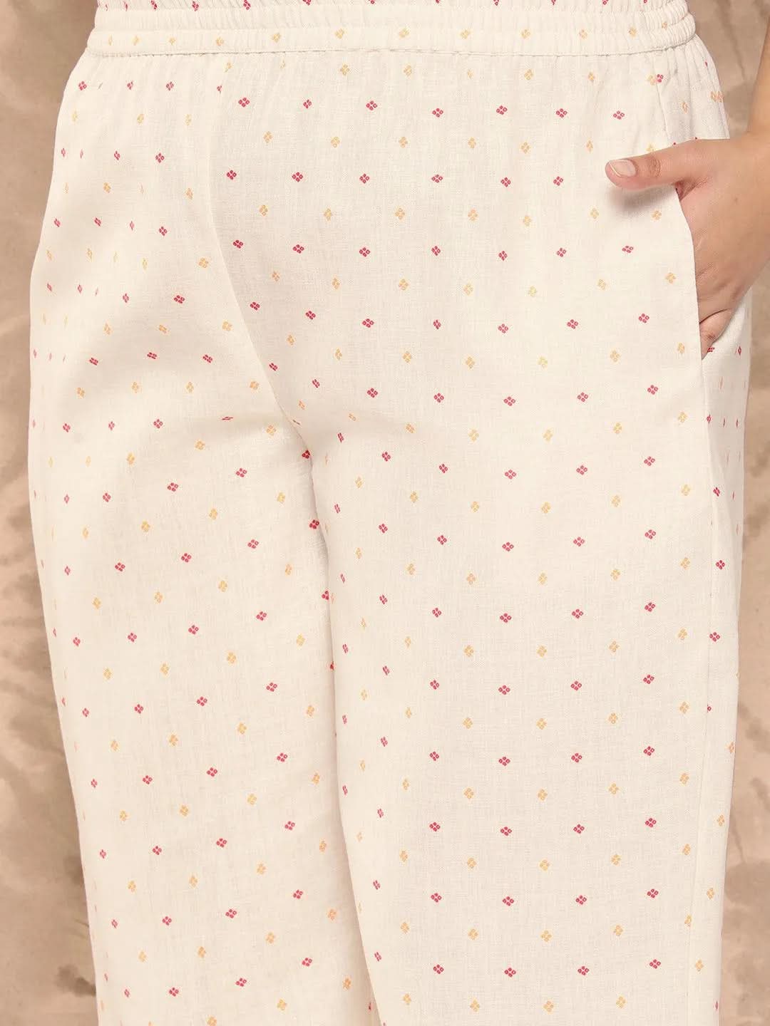 Coral Printed Cotton Blend Straight Kurta With Trousers - Libas 