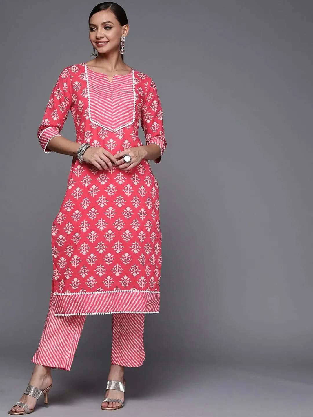 Coral Printed Cotton Straight Kurta - Libas 