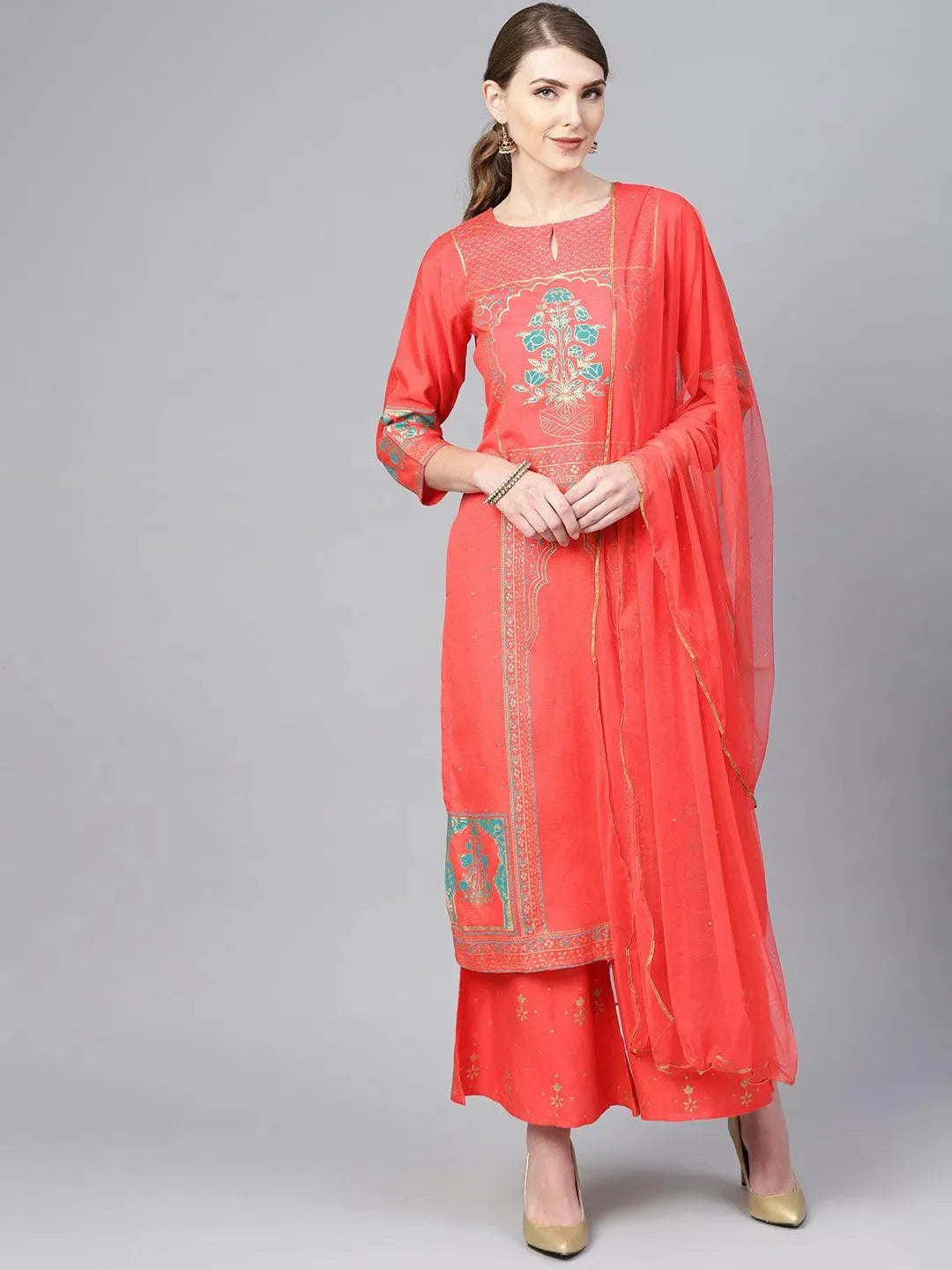 Coral Printed Cotton Suit Set - Libas