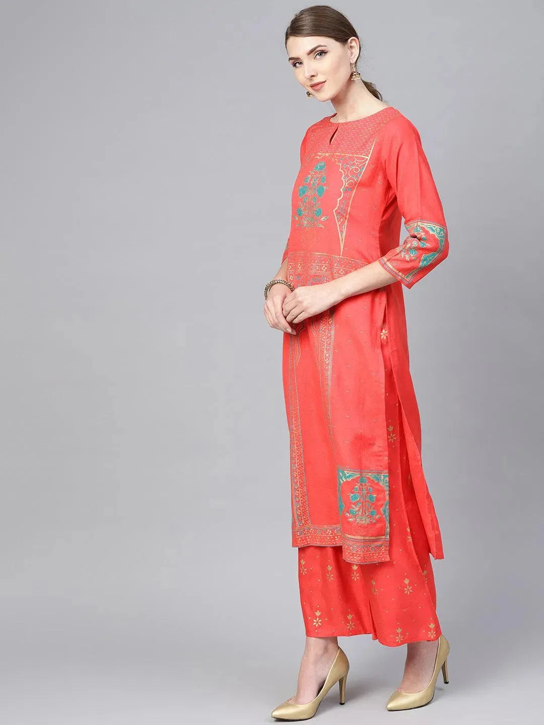 Coral Printed Cotton Suit Set - Libas 