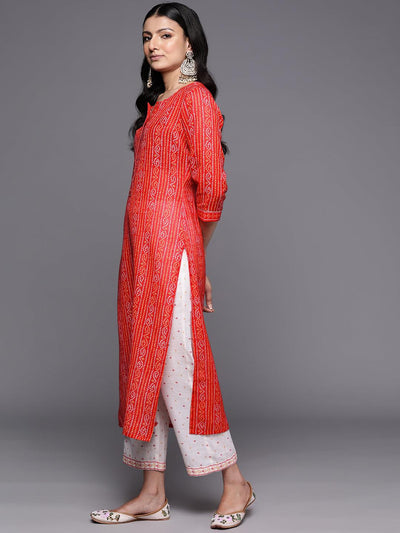 Coral Printed Cotton Straight Kurta Set With Trousers - Libas