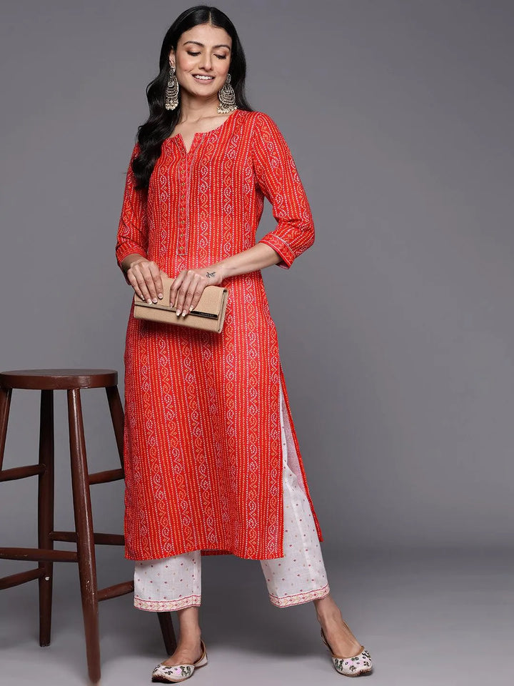Coral Printed Cotton Straight Kurta Set With Trousers - Libas