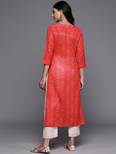 Coral Printed Cotton Straight Kurta Set With Trousers - Libas