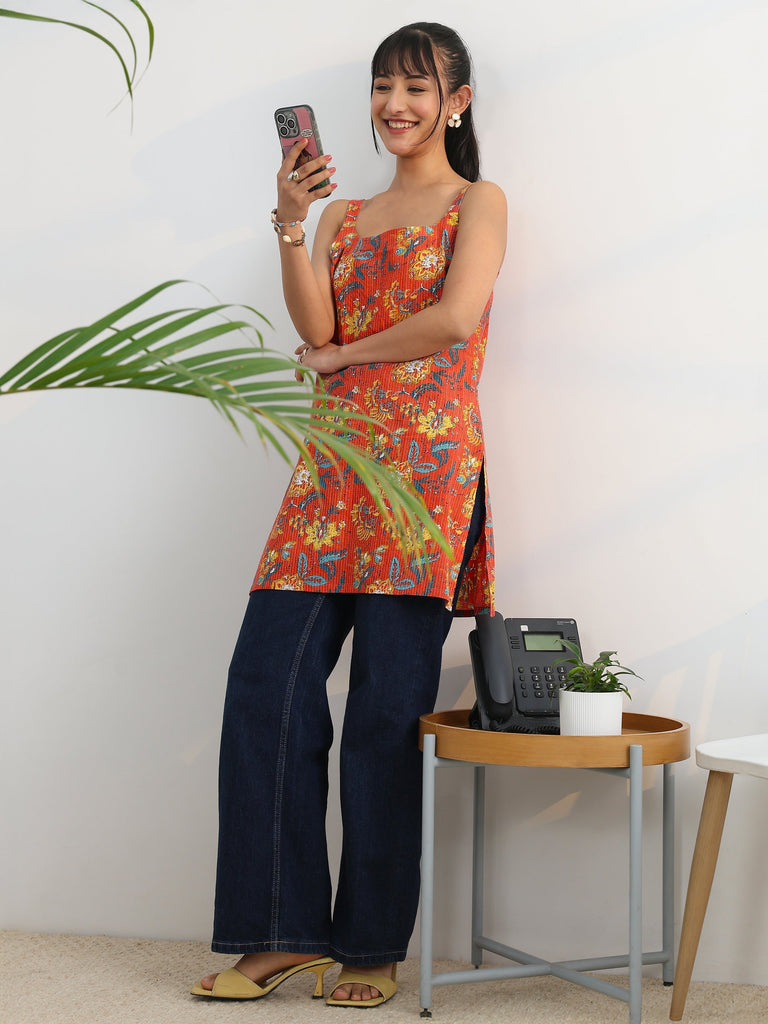 Libas Coral Printed Cotton Straight Short Kurti