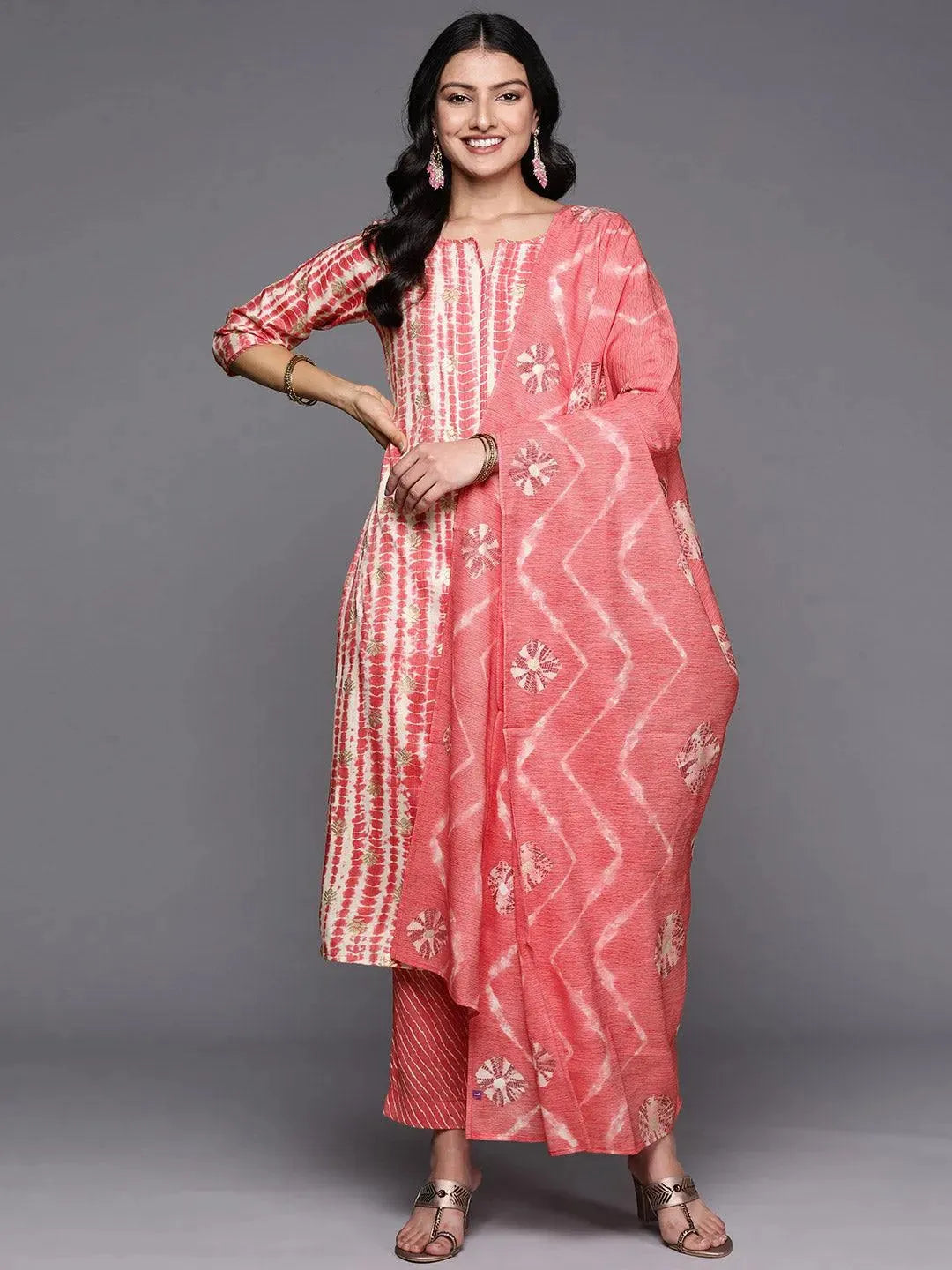 Coral Printed Rayon Straight Suit Set With Trousers - Libas