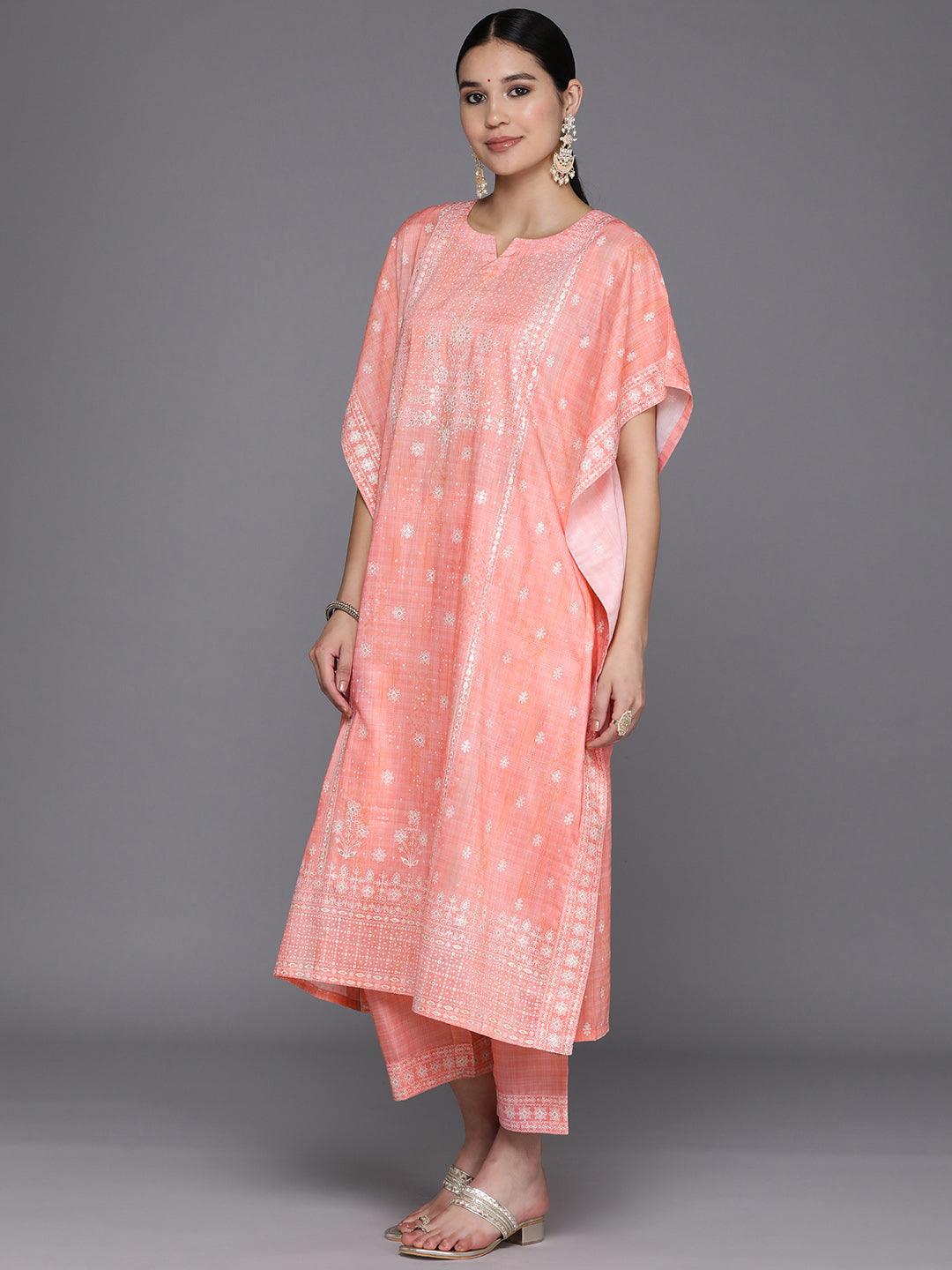 Coral Printed Silk Blend Kaftan Kaftan With Trousers