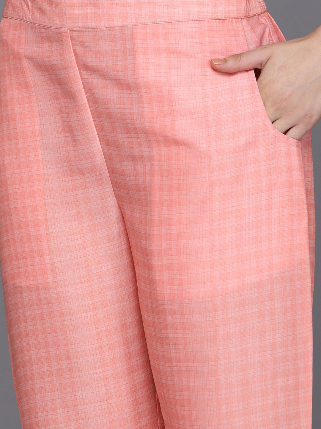 Coral Printed Silk Blend Kaftan Kurta Set With Trousers - Libas