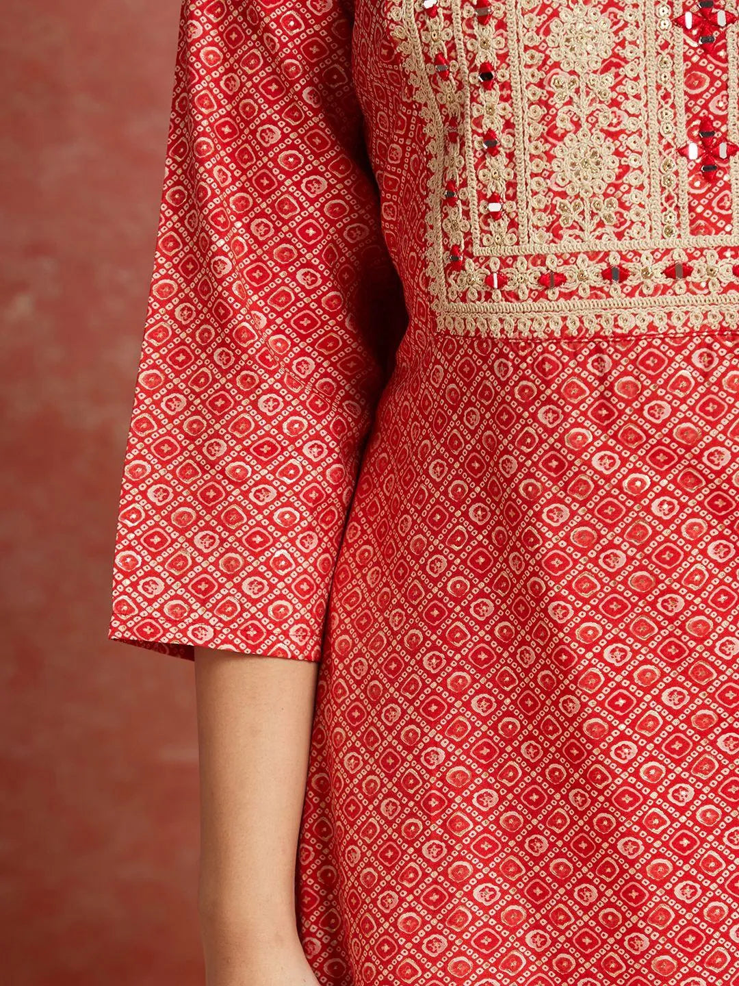 Coral Printed Silk Blend Straight Kurta With Palazzos & Dupatta - Libas 
