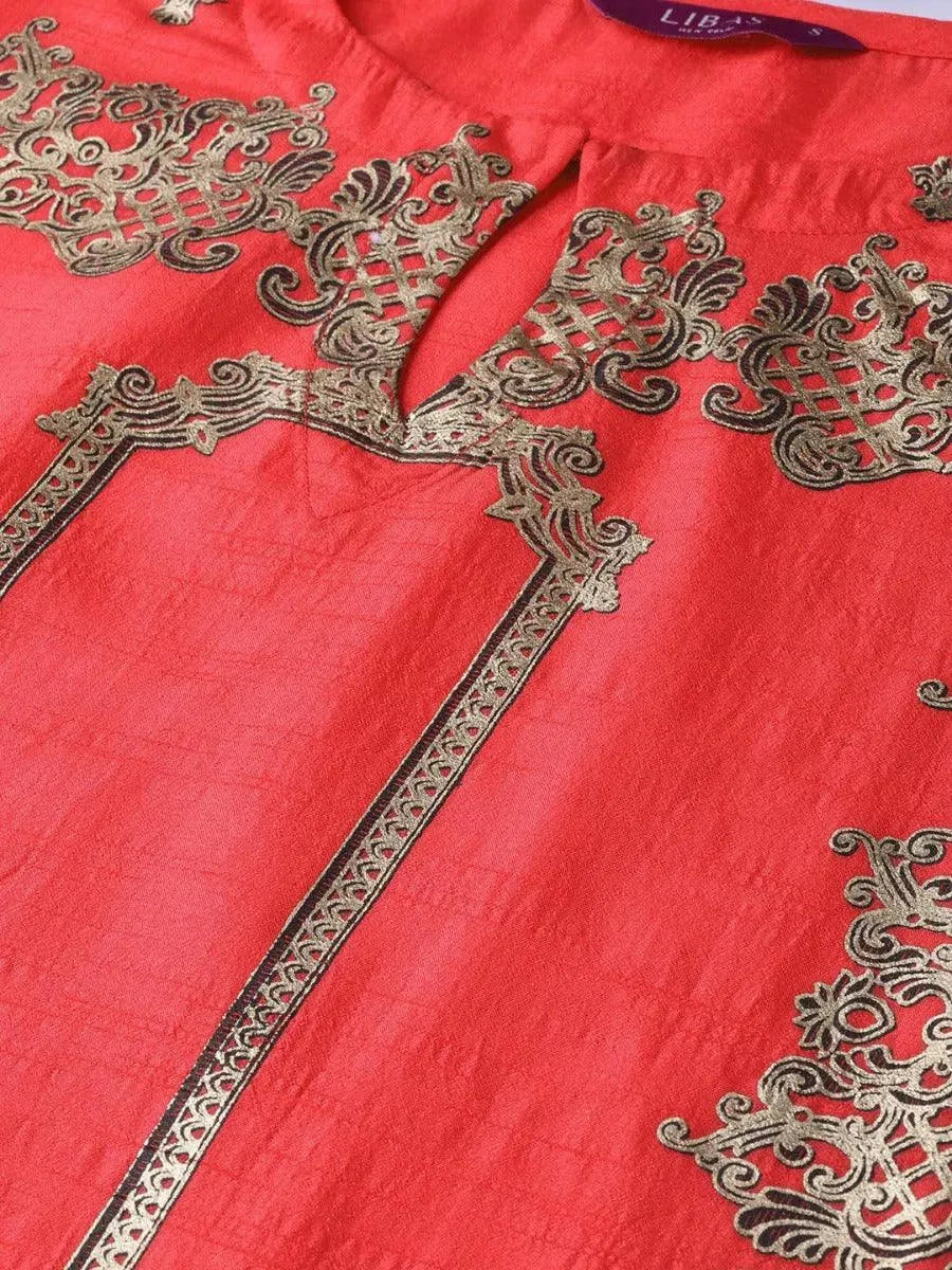 Coral Self Design Chanderi Kurta - Libas