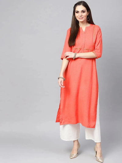 Coral Solid Cotton Kurta - Libas