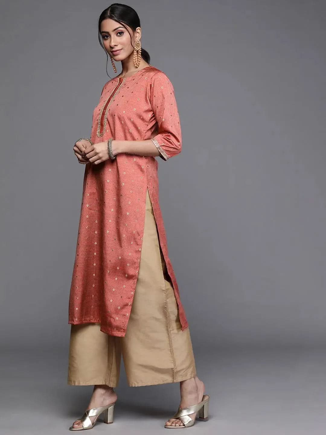 

Buy Coral Woven Design Chanderi Silk Kurta - 22233-XXL | Libas Ethnic Wear Online