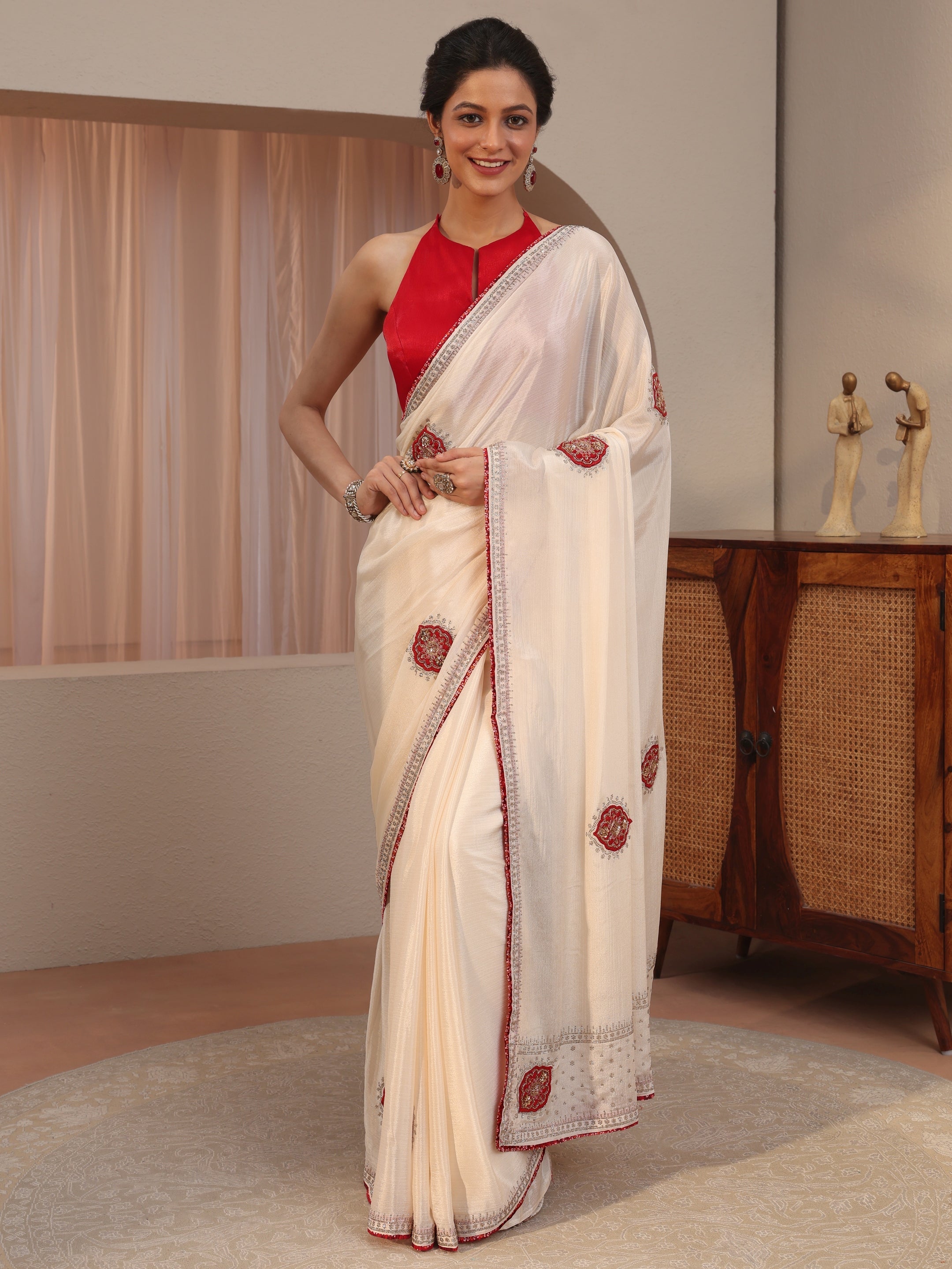 libas Cream Applique Embellished Chiffon Saree-picture-68