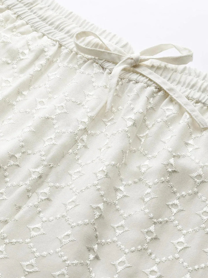 Cream Embroidered Rayon Palazzos - Libas