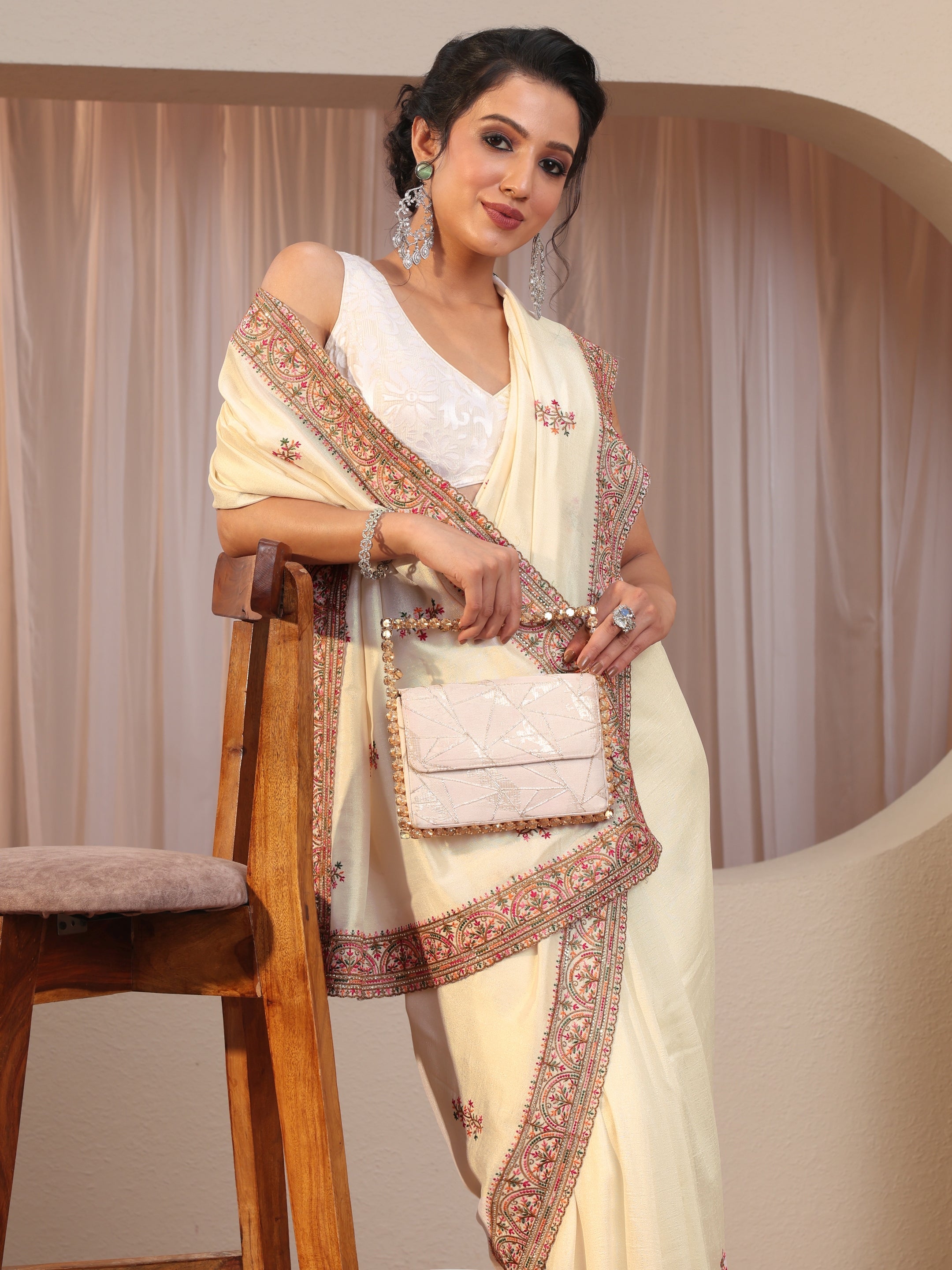 libas Cream Floral Embroidered Silk Blend Saree-picture-65