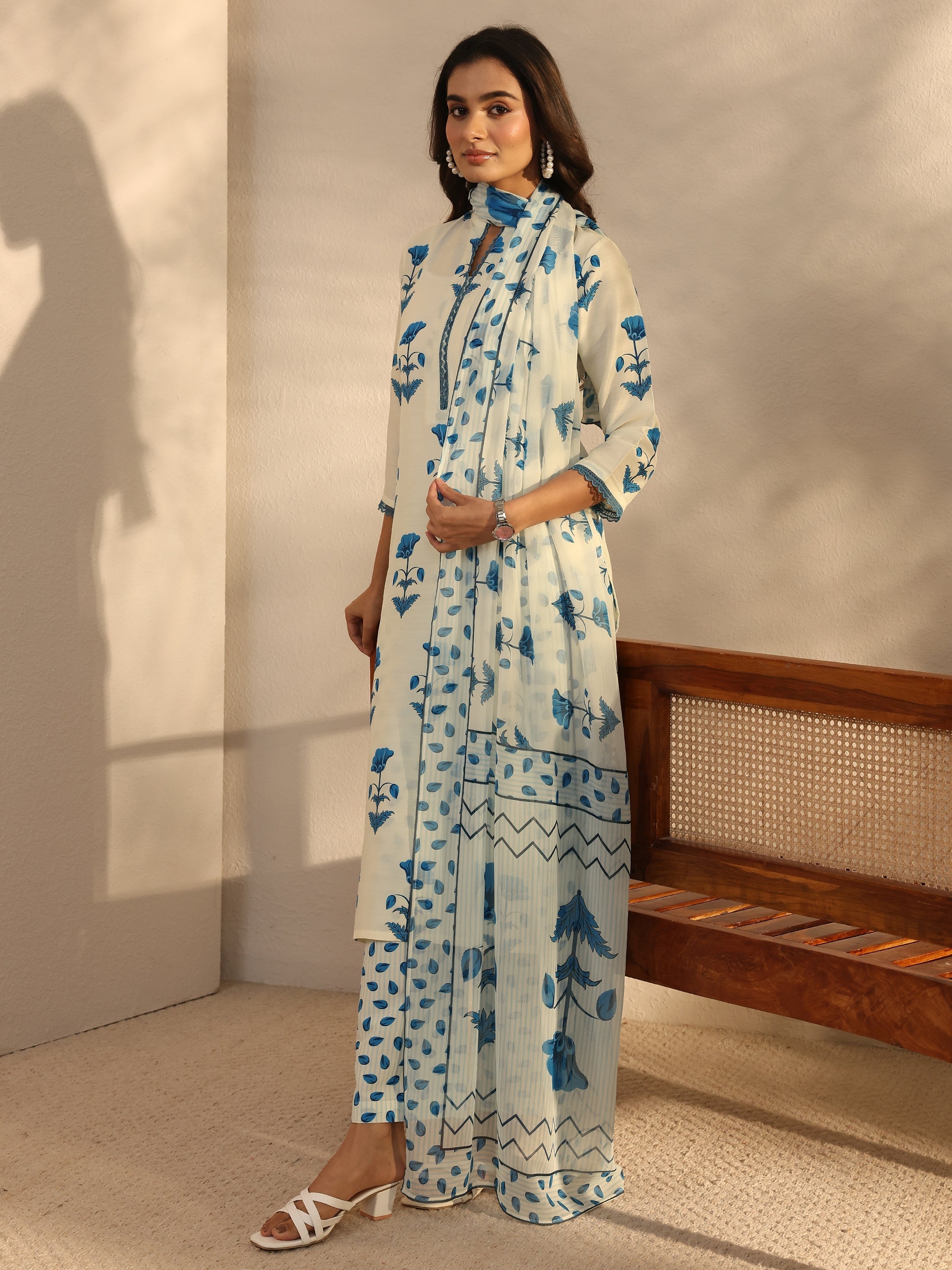 libas Cream Floral Printed Cotton Blend Straight Suits Set With Dupatta-picture-38