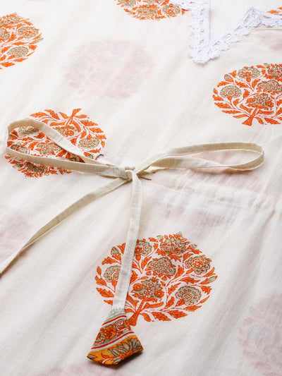 Cream Printed Cotton Nightdress - Libas