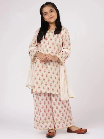 Cream Printed Cotton Suit Set - Libas