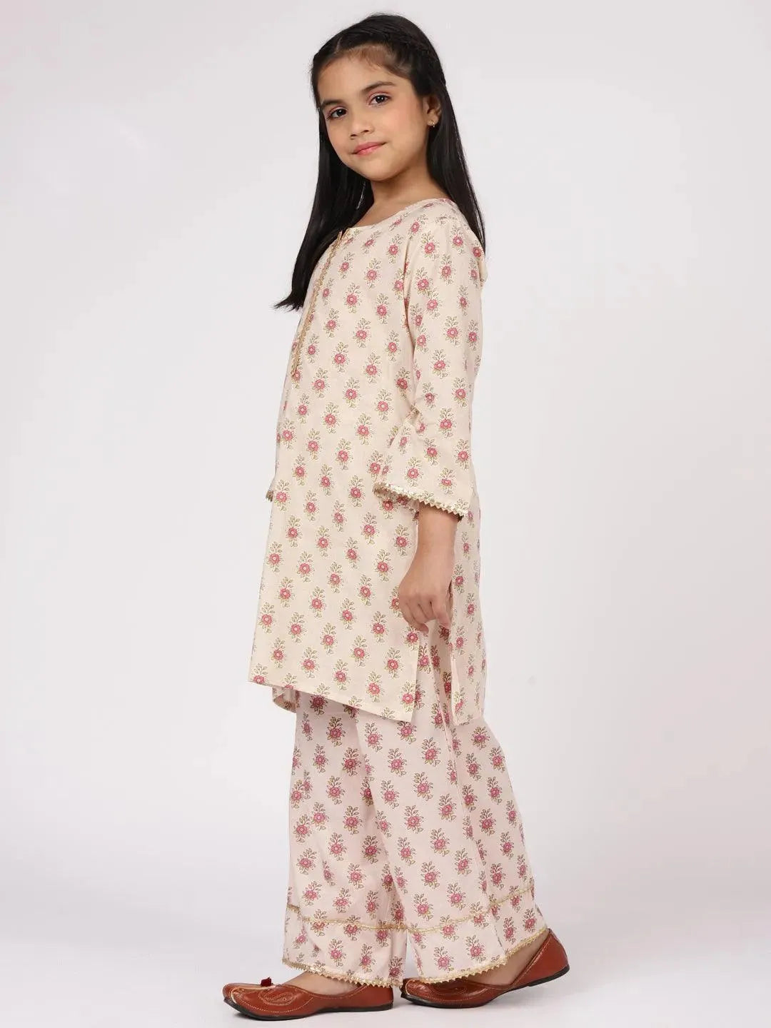 Cream Printed Cotton Suit Set - Libas