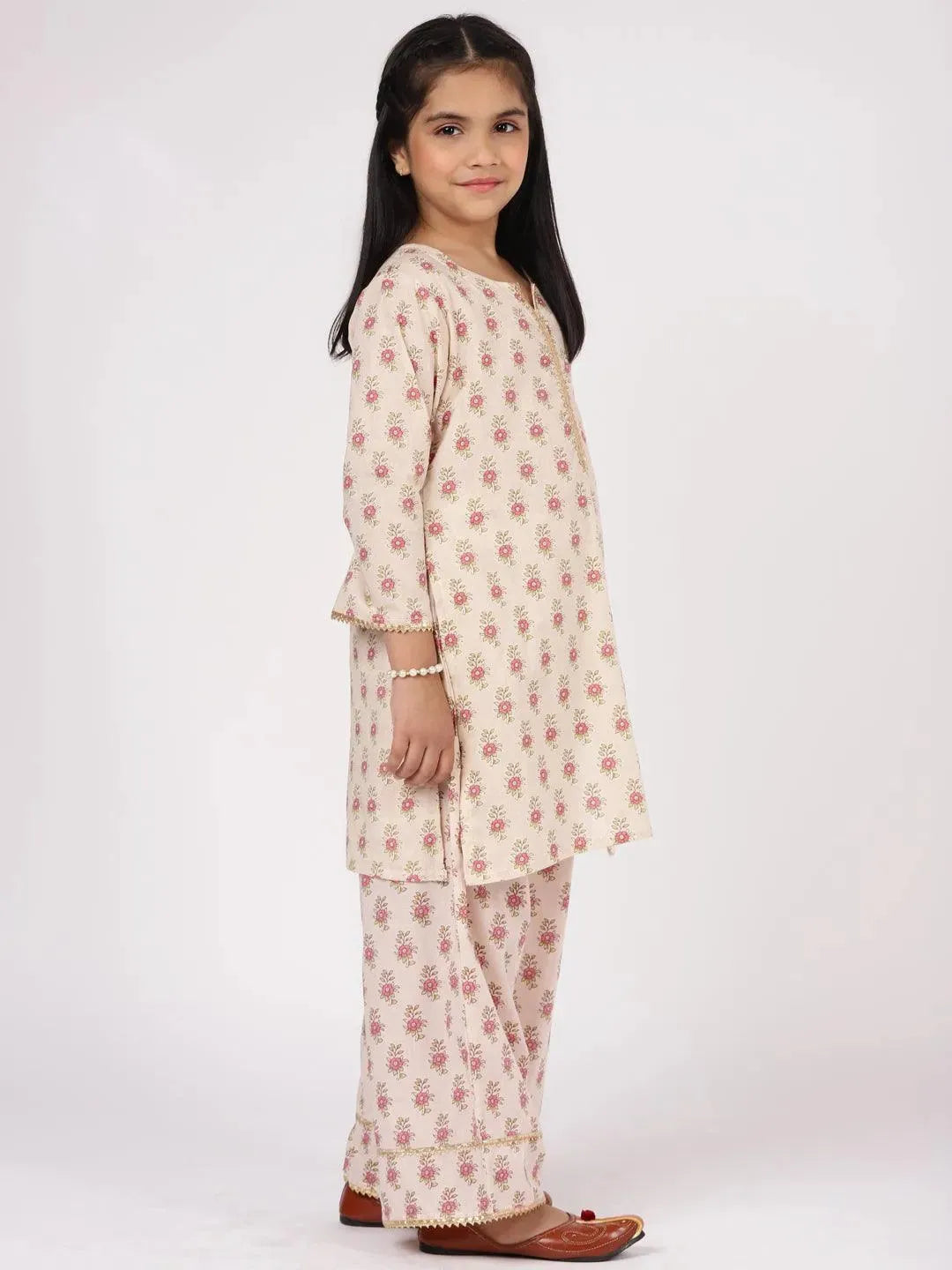 Cream Printed Cotton Suit Set - Libas