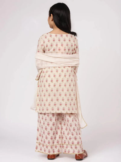 Cream Printed Cotton Suit Set - Libas