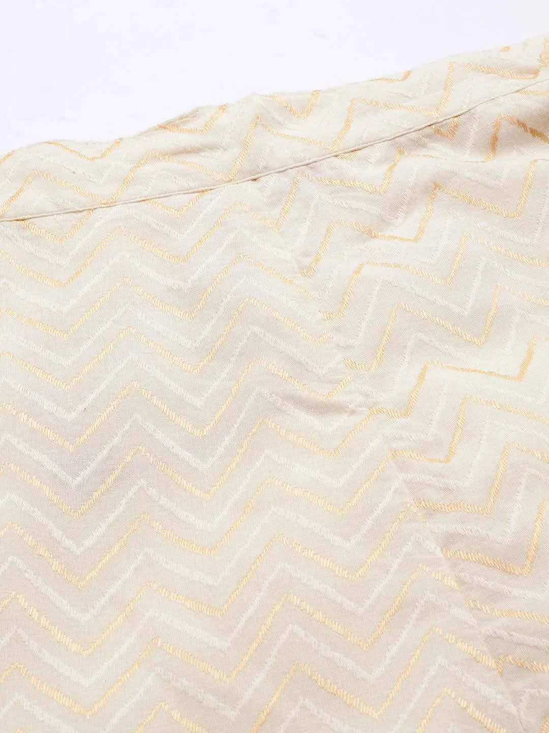 Cream Printed Cotton Trousers - Libas 