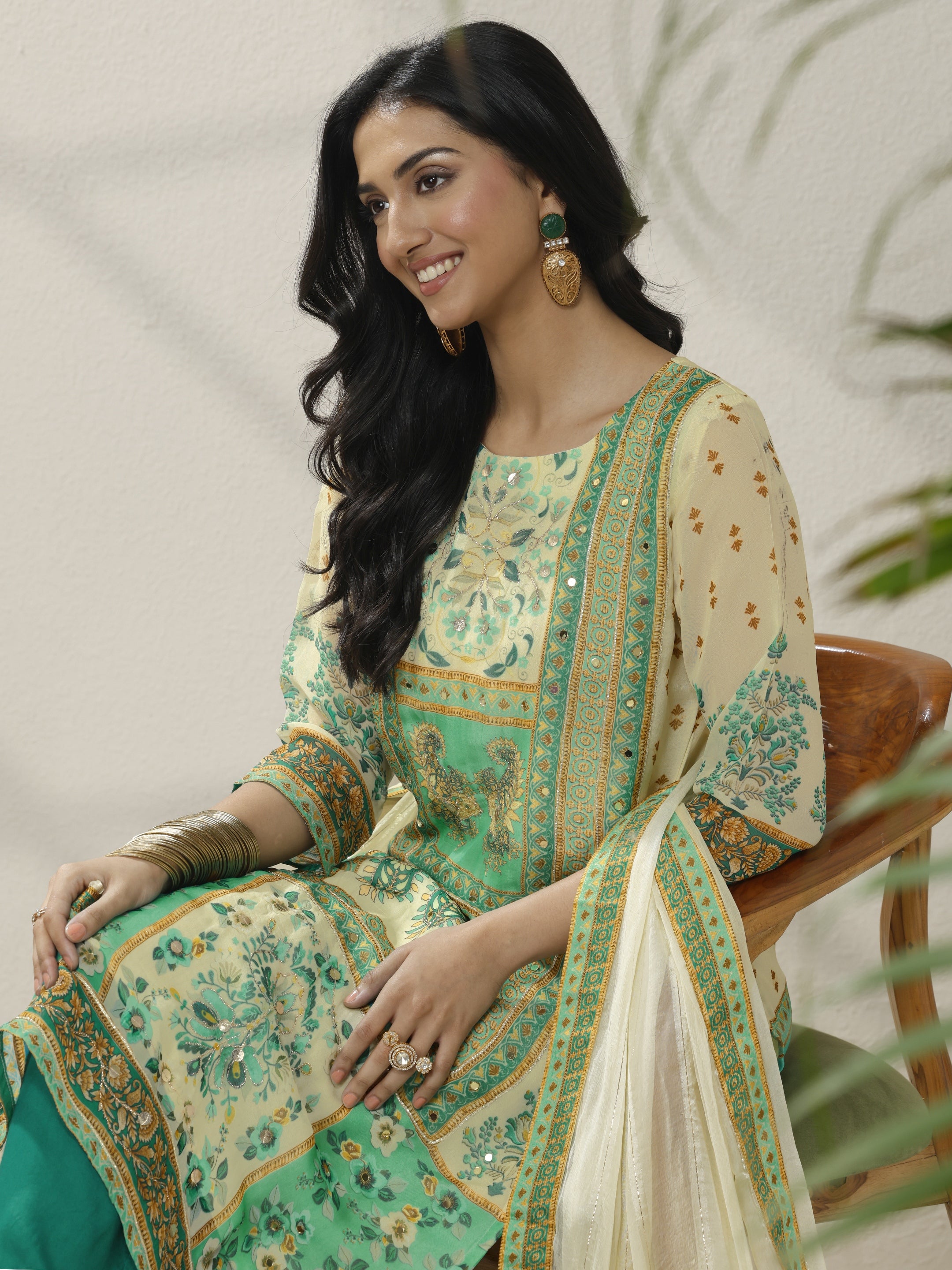 libas Cream Printed Organza Straight Suit Set With Dupatta-picture-10