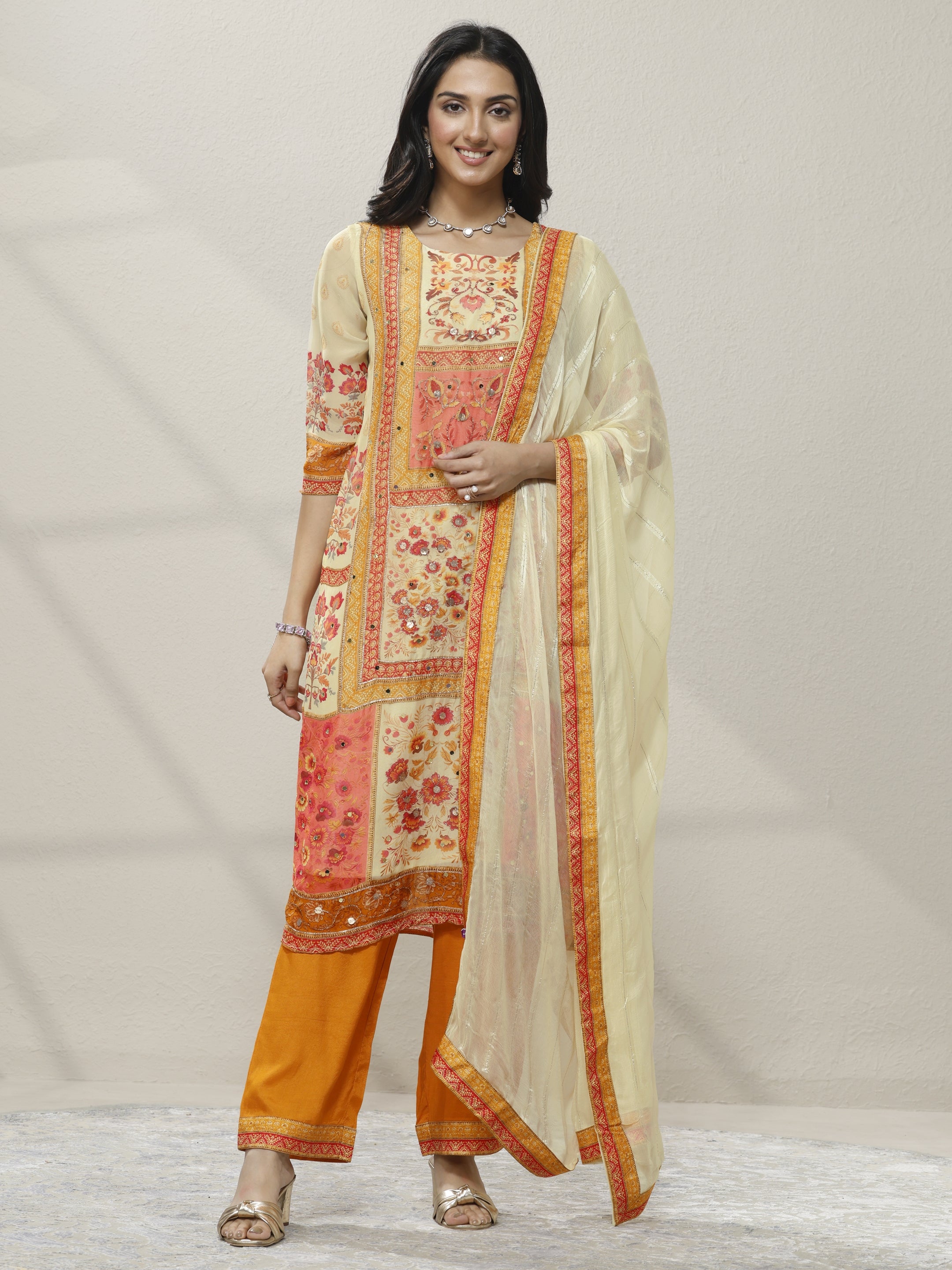 libas Cream Printed Organza Straight Suit Set With Dupatta-picture-15