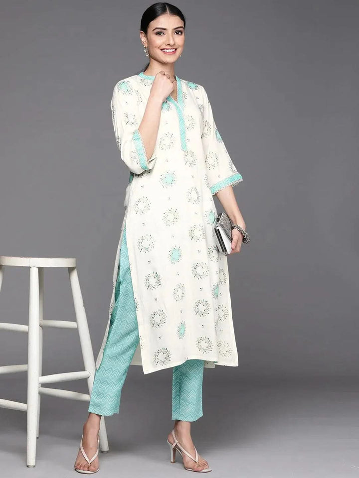 Cream Printed Rayon Kurta - Libas