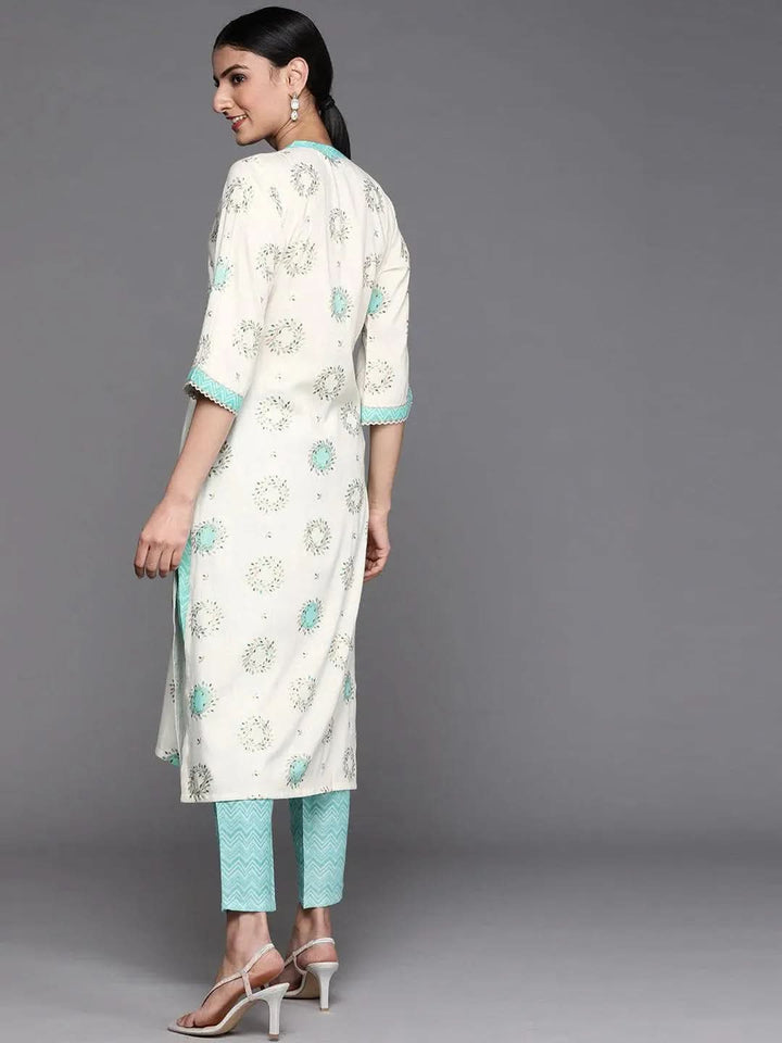 Cream Printed Rayon Kurta - Libas