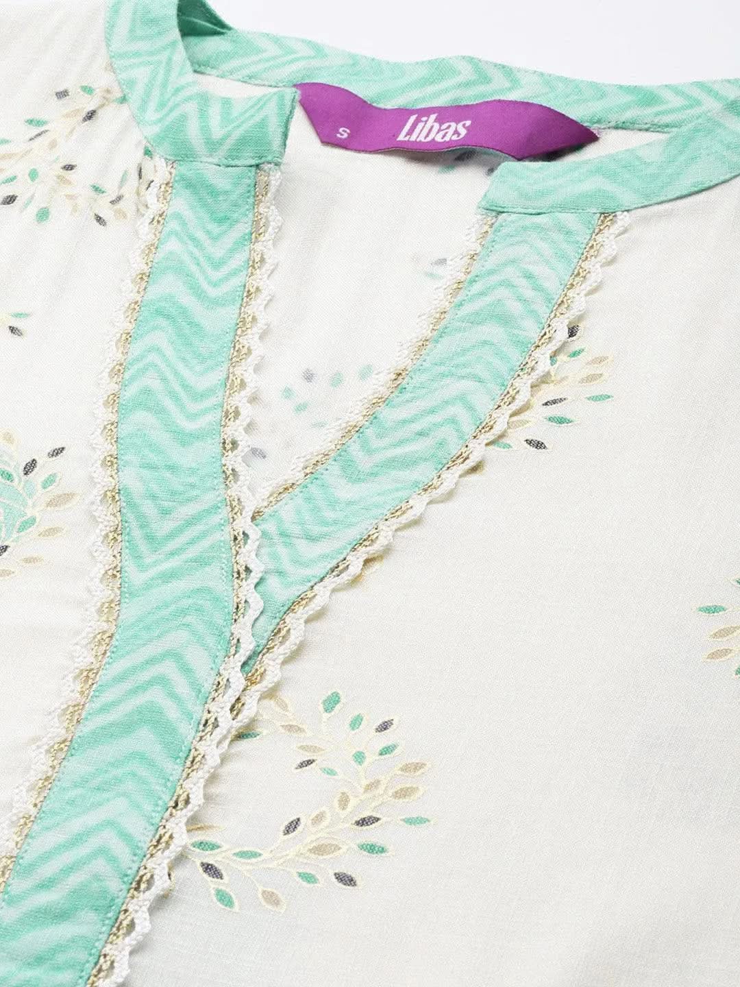 Cream Printed Rayon Kurta - Libas 