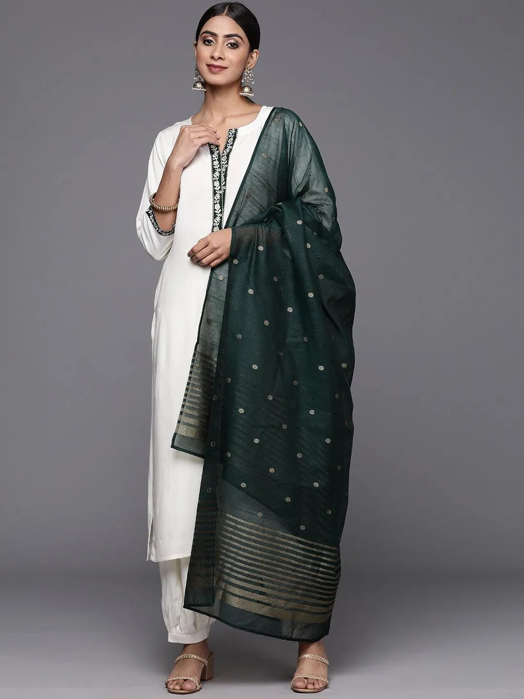 Cream Printed Rayon Straight Kurta With Salwar & Dupatta - Libas 