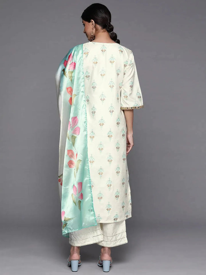 Cream Printed Silk Suit Set - Libas