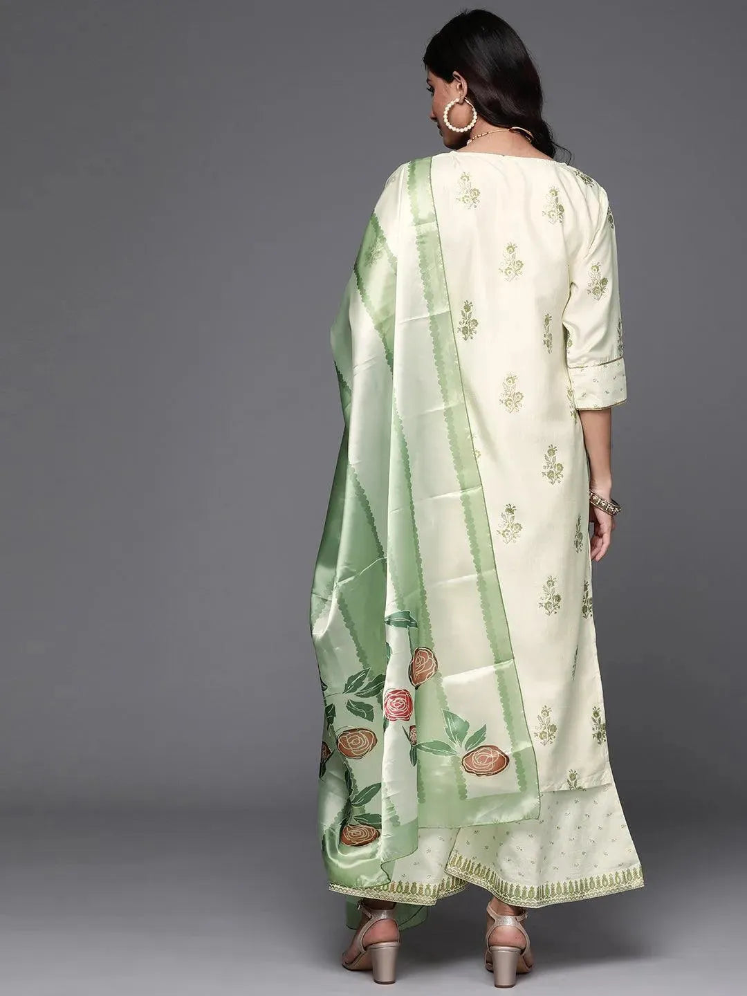 Cream Printed Silk Suit Set - Libas 