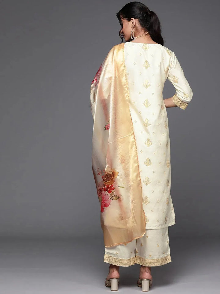 Cream Printed Silk Suit Set - Libas