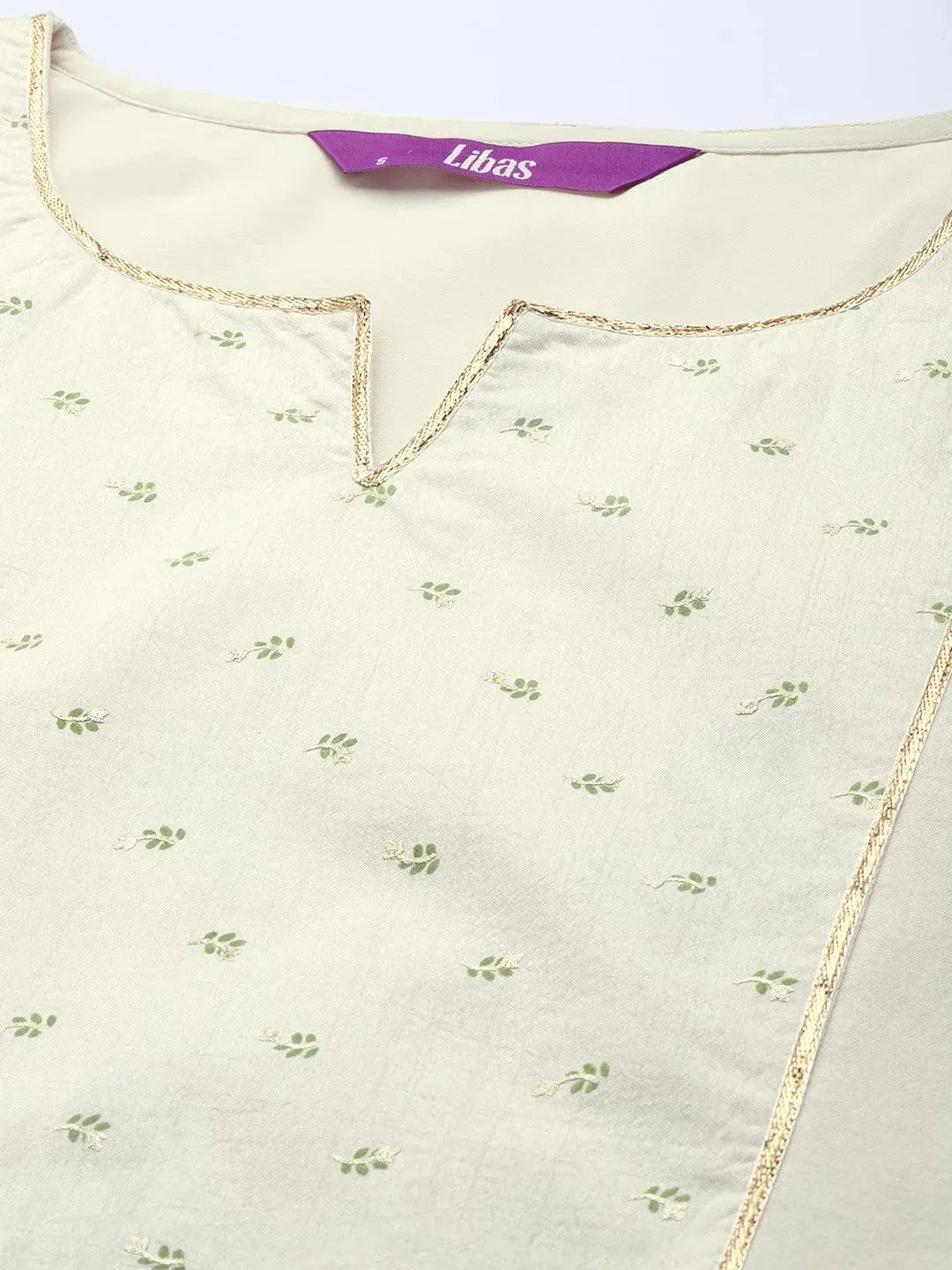 Cream Printed Silk Suit Set - Libas 