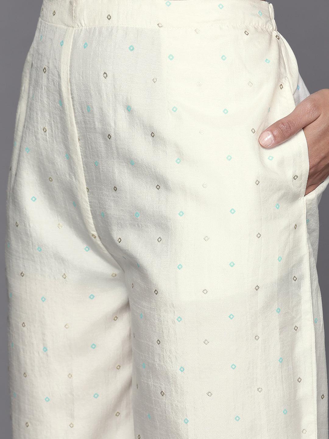 Cream Printed Silk Suit Set - Libas