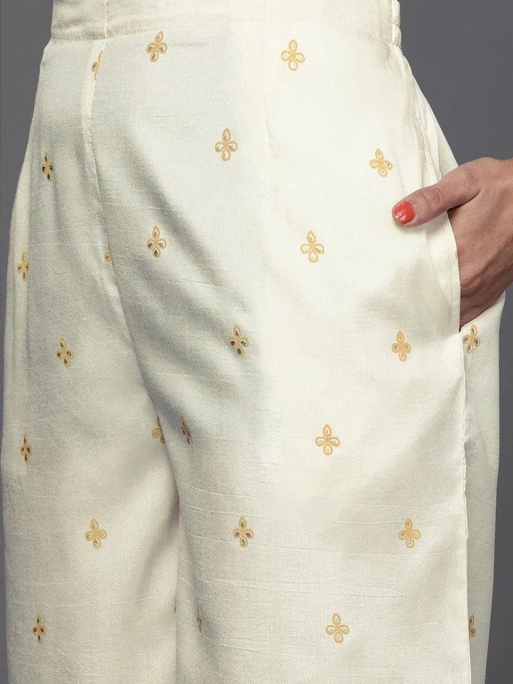 Cream Printed Silk Suit Set - Libas