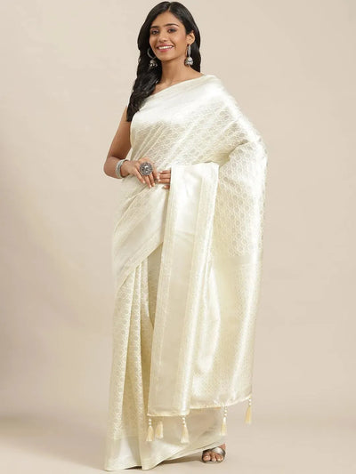 Cream Woven Design Art Silk Saree - Libas