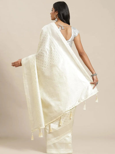 Cream Woven Design Art Silk Saree - Libas