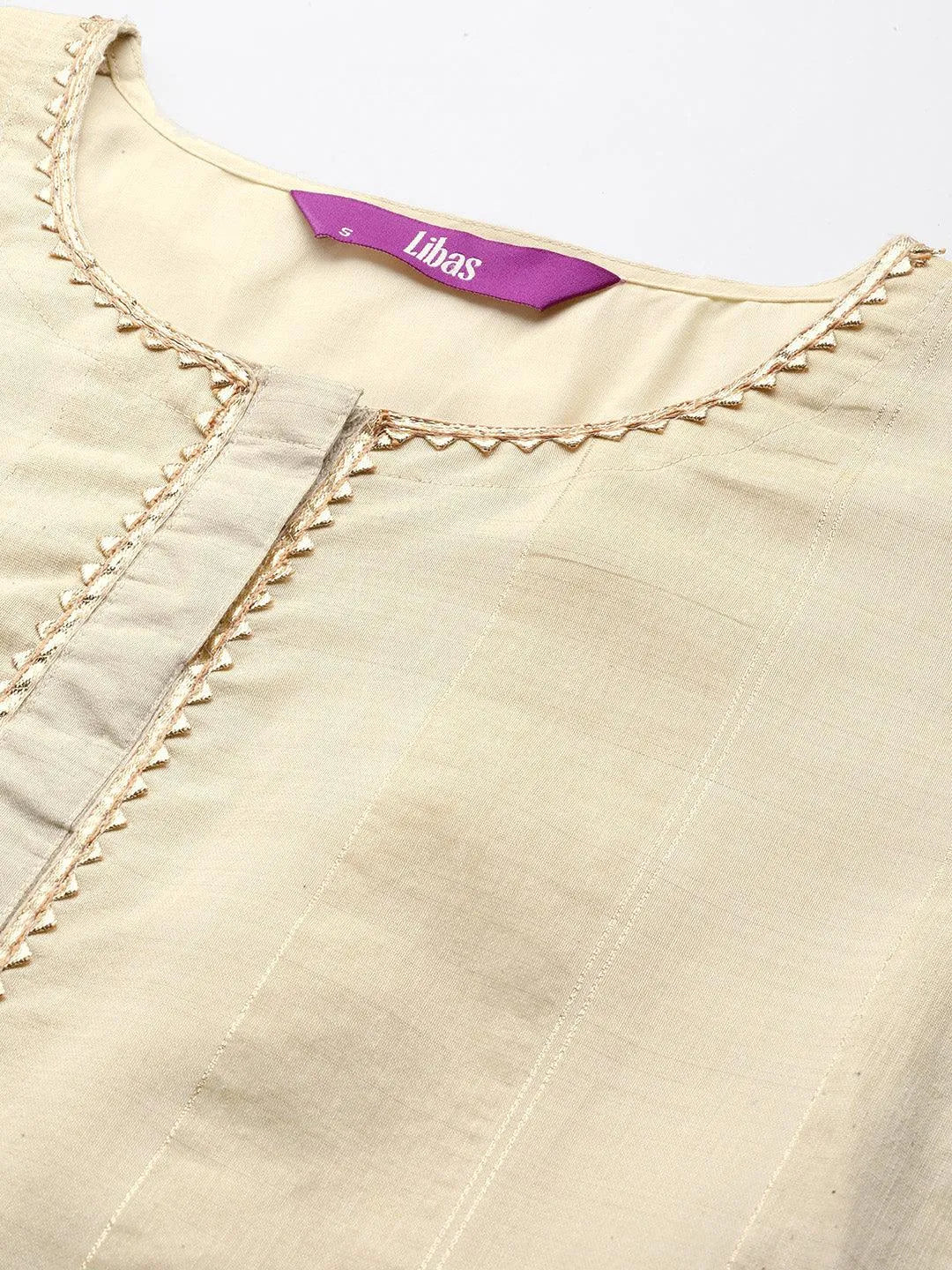 Cream Woven Design Chanderi Silk Straight Kurta - Libas 