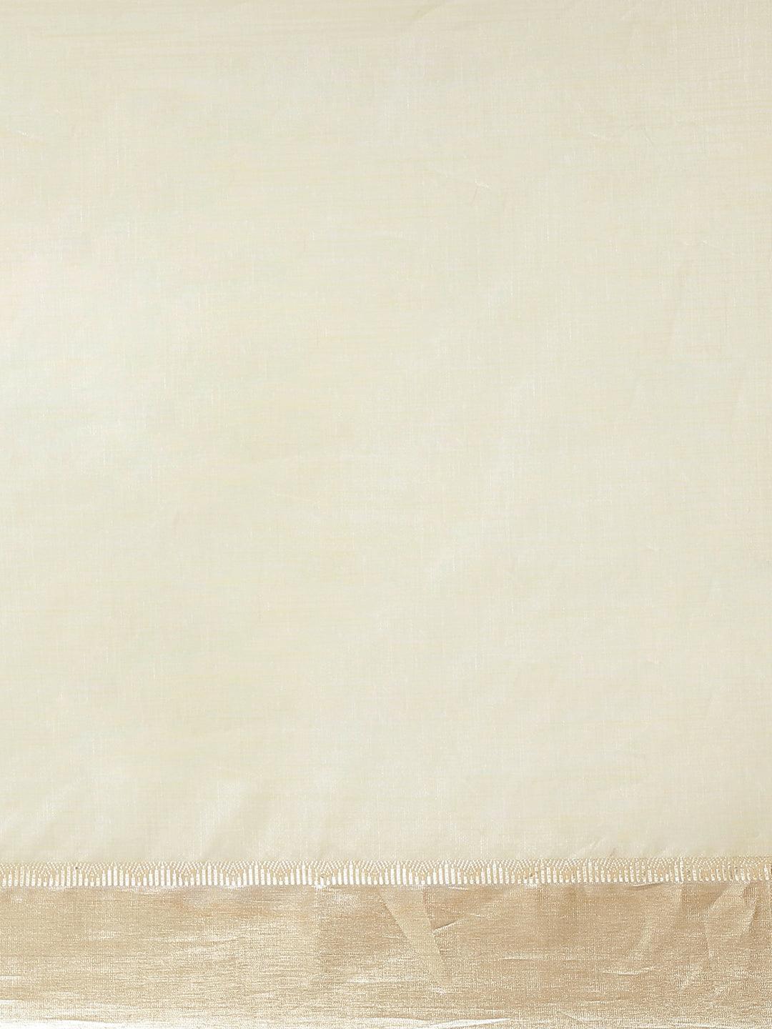 Cream Woven Design Silk Blend Saree - Libas