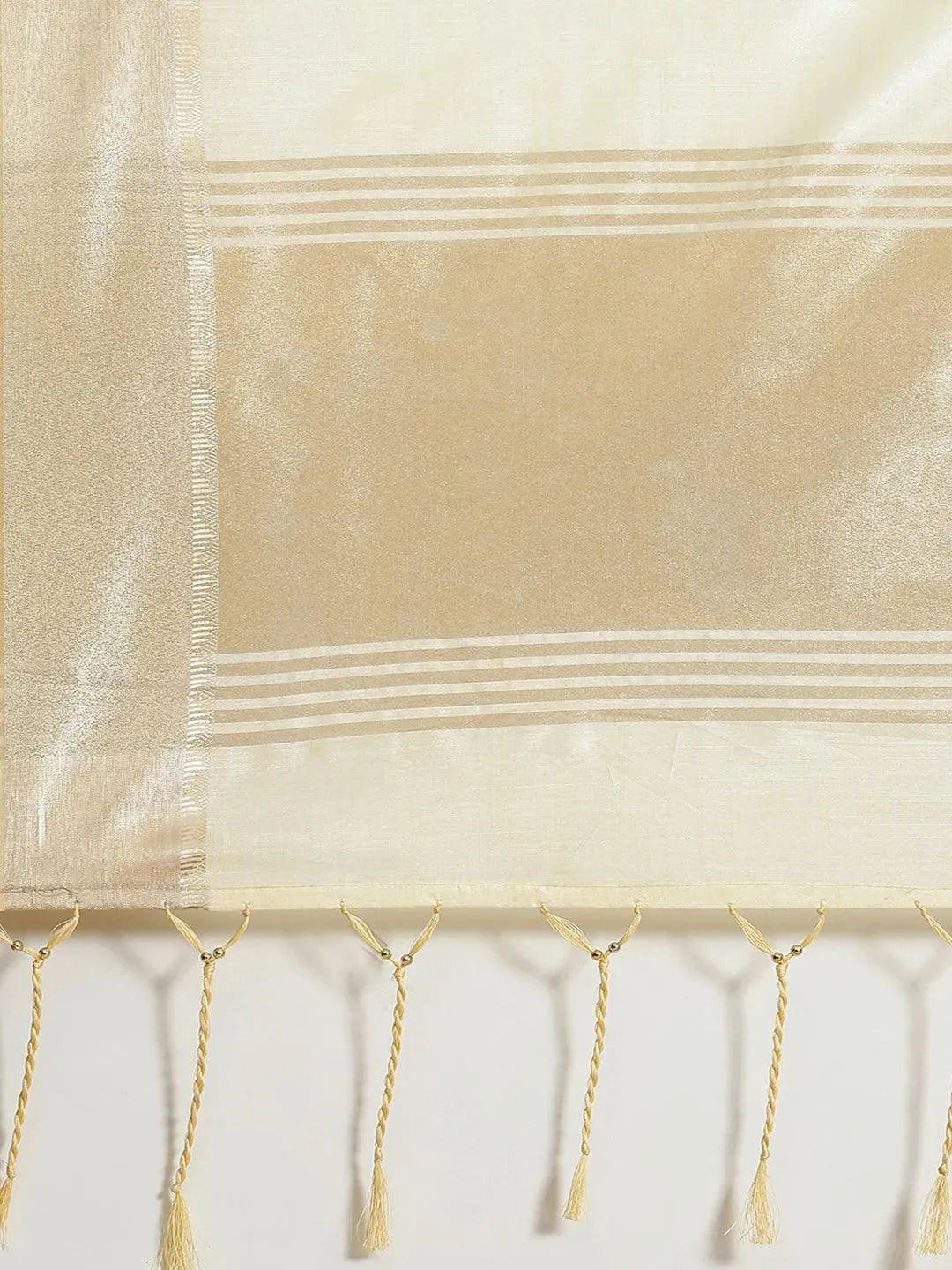 Cream Woven Design Silk Blend Saree - Libas 