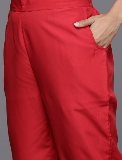 Cream Woven Design Silk Blend Straight Kurta With Trousers & Dupatta - Libas