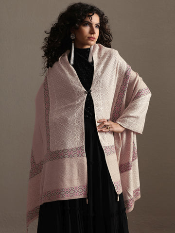 Cream Woven Design Wool Women's Shawl
